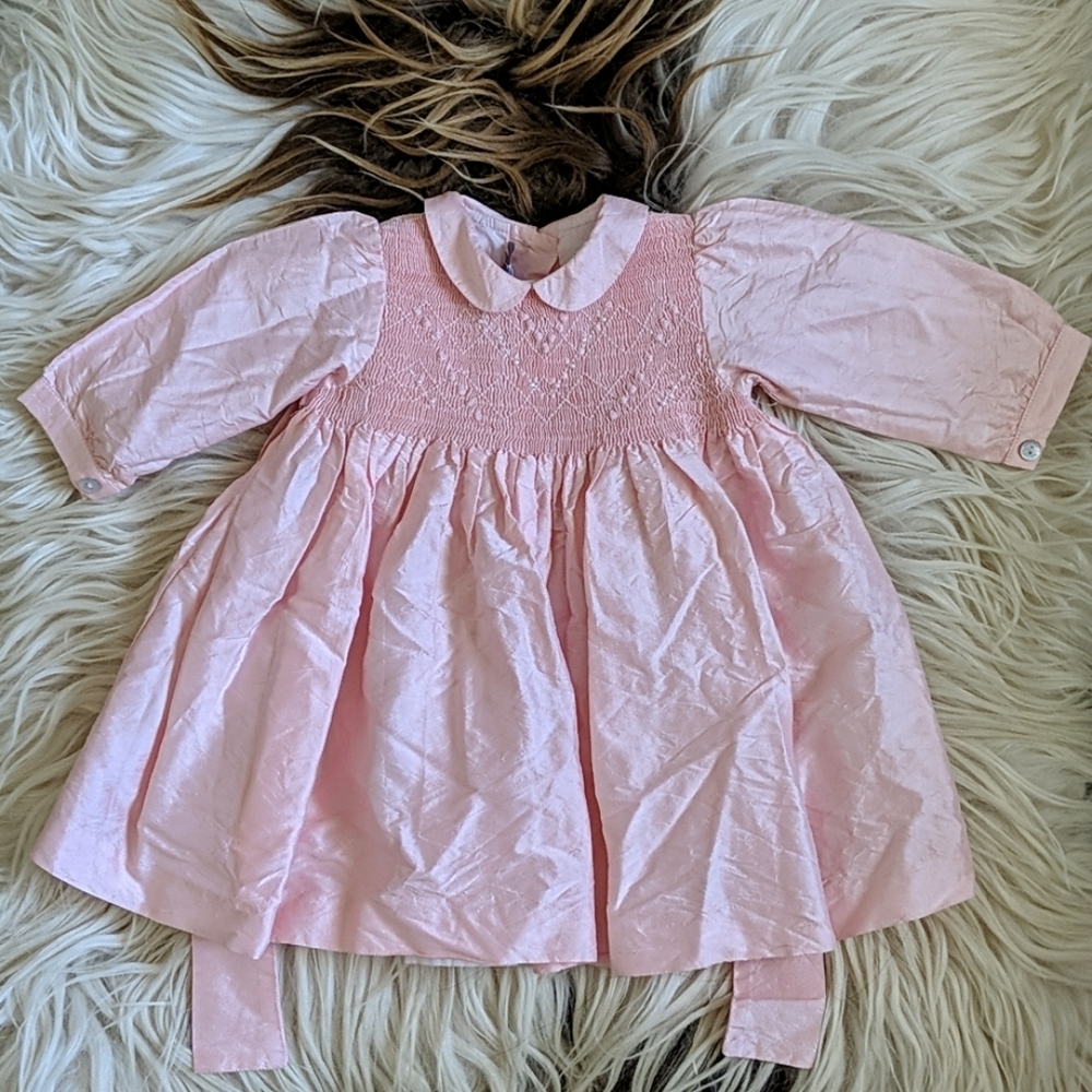Tartine et Chocolat pink smocked silk dress 6M